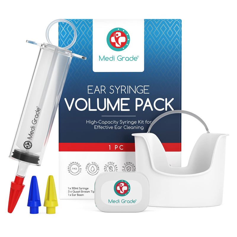 Ear Wax Removal Kit (8pcs) – Safe at-Home Ear Cleaning by Medi Grade – Ear Wax Removal Set – Comes with 100ml Ear Syringe, Quad-Stream Tips, Ear Basin, Compressed Towel and Storage Bag – Ear Cleaner - NewNest Australia