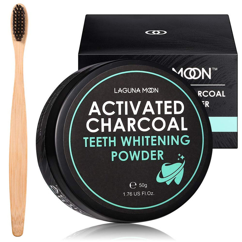 Lagunamoon Activated Charcoal Natural Teeth Whitening Powder with Bamboo Brush- No Hurt on Enamel or Gum, Alternative to Toothpaste, Strips, Kits, Gels Teeth whitening -Charcoal - NewNest Australia