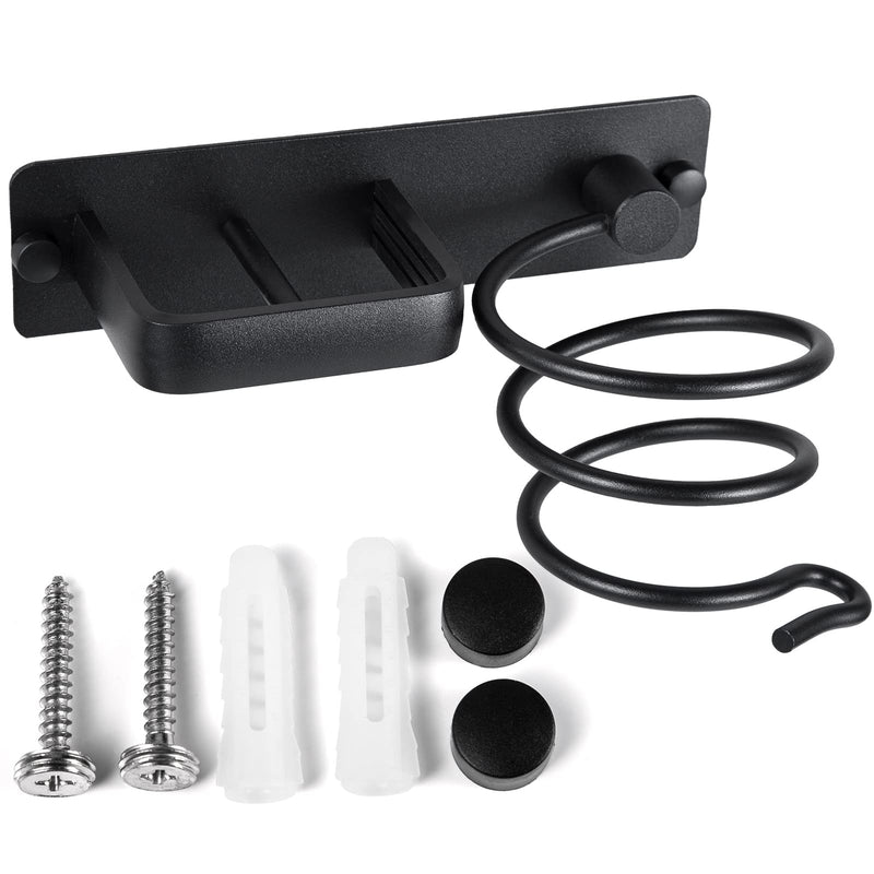 YUET Hair Dryer Holder Hairdryer Station Wall Mounted Spiral Shelf Bracket Stand Hanger Straightener Organizer Blow Storage with Holes Rack For Bathroom Aluminum Professional Black - NewNest Australia