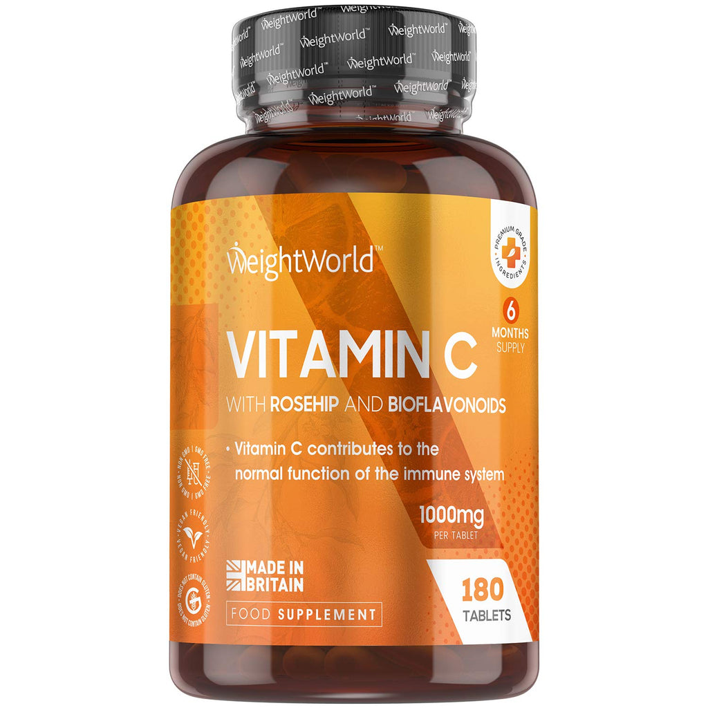 Vitamin C Tablets 1000mg with Rosehip & Bioflavonoids - 180 High Strength VIT C Tablets (6 Month Supply) - Vitamin C Supplement for Immune Health - Gluten Free & Vegan Ascorbic Acid - Made in The UK - NewNest Australia