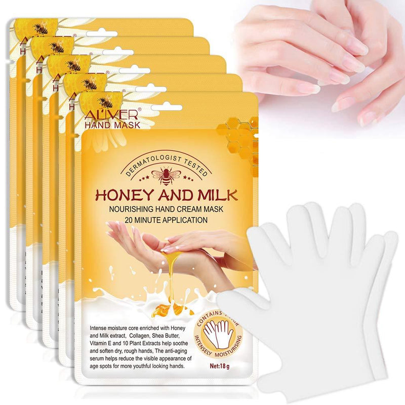 5 Pairs Hands Moisturizing Gloves, Hand Skin Repair Renew Mask w/Infused Collagen, Moisture Enhancing Gloves for Dry, Aging, Cracked Hands(Honey&Milk) 5 Pair - NewNest Australia