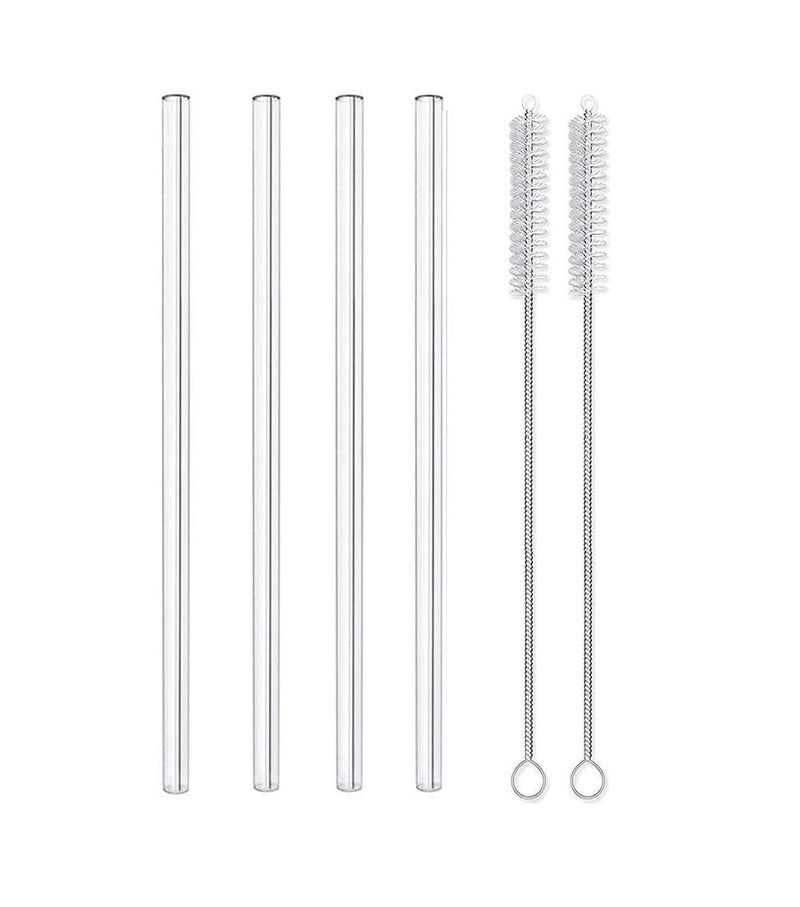 Invero 4 Pack of Glass Drinking Straw with Cleaning Brush - Reusable, Straight, Healthy, Eco Friendly, BPA Free, Very Sturdy - Ideal for Milkshakes, Smoothies and more - 20cm - NewNest Australia