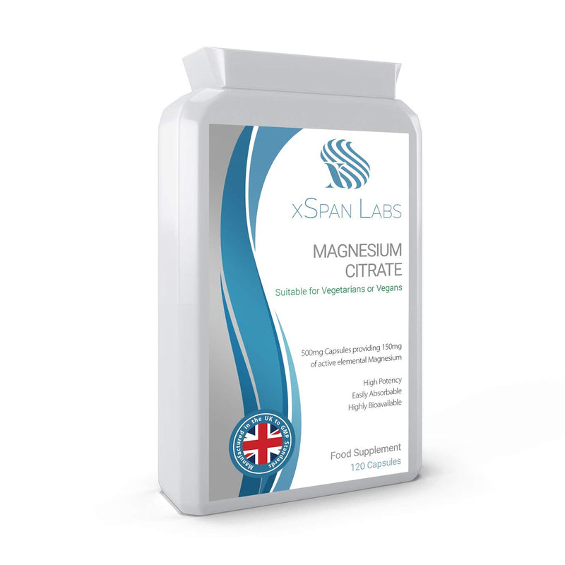 Magnesium Citrate 500mg 120 Capsules - Providing 150mg of Active Elemental Magnesium - High Potency - Easily Absorbable - Highly Bioavailable - UK Manufactured - NewNest Australia