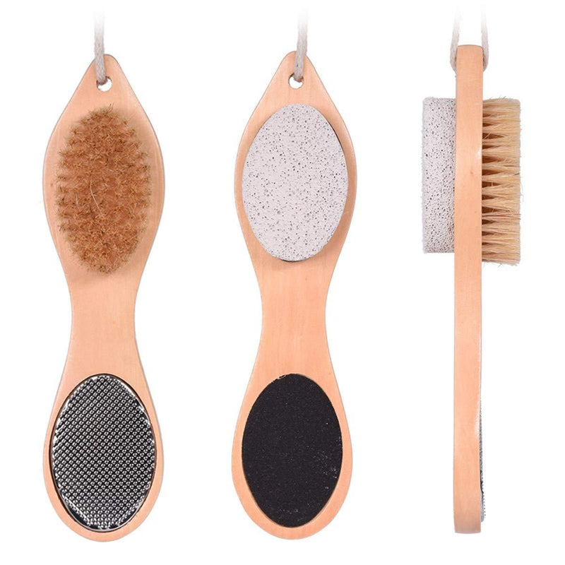 4-in-1 Pumice Stone Wooden Foot Scrub Brush Hard Skin Callus Remover for Feet and Hands Care - NewNest Australia