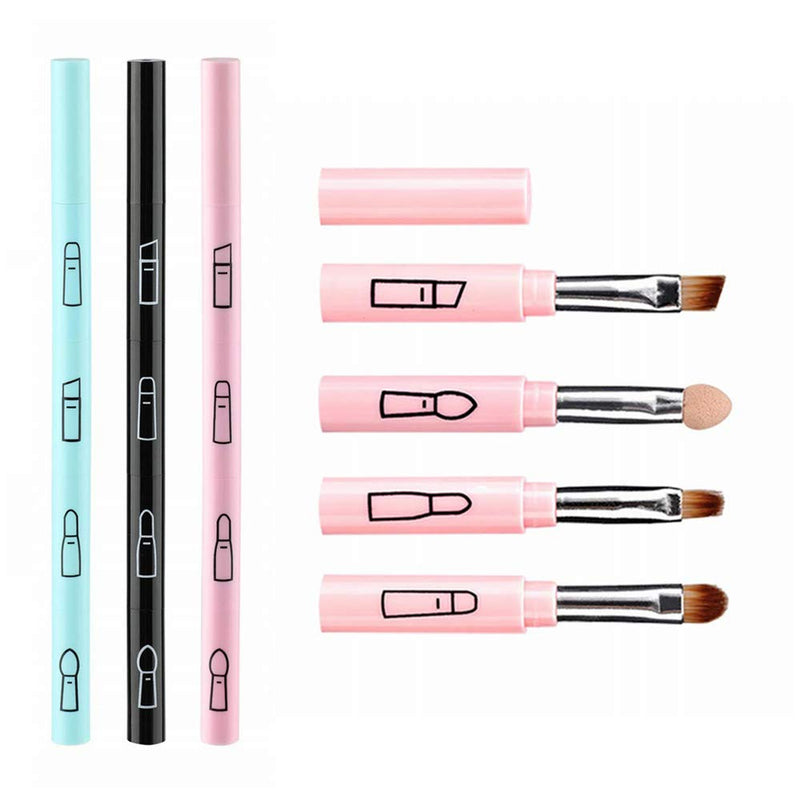 3 Pcs Makeup Brushes 4 In 1 Retractable Travel Portable Make Up Brushes-Lip Brush Eyeshadow Sponge Eyeshadow Eyebrow Brush Combination Design Cosmetic Make-up Brush Set - NewNest Australia