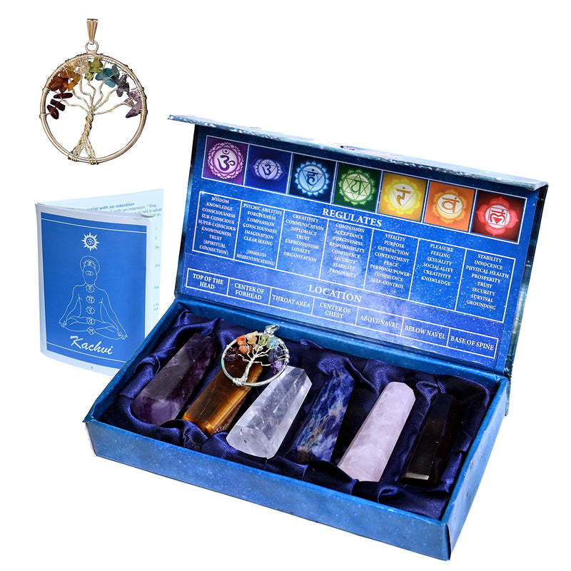 KACHVI Crystals And Gemstones Healing Rose, Clear Quartz, Amethyst, Black, Lapis & Tiger Crystal Meditation Spiritual Gifts For Chakra Money Luck Wands 2.25”-2.50" 6 Faceted Pencil 6 Pc Set Set of 6 Tiger - NewNest Australia