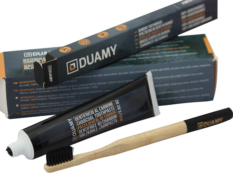 Activated Carbon Toothpaste. Tooth Whitener Activated Carbon with a 100% Biodegradable Bamboo Toothbrush. Charcoal Teeth whitening. Toothpaste for Sensitive Teeth. Kit Tooth whitening Paste 80 gr. - NewNest Australia