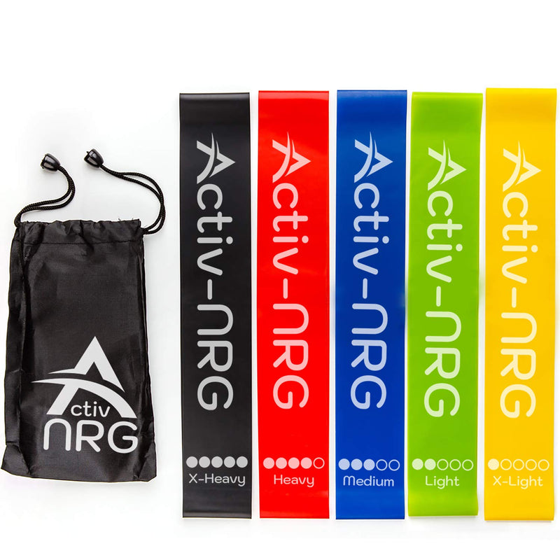 Activ-NRG Resistance Bands Set of 5 Physio, Exercising, Strengthening, Injury. Suitable for all Levels - 5 Different Strengths. Ideal for Fore Arms, Wrists, Ankles, Upper and Lower legs. - NewNest Australia