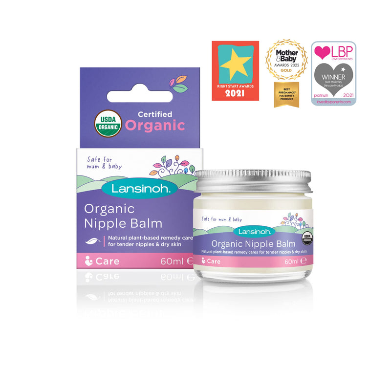 Lansinoh Organic Nipple Balm 60ml Natural Breastfeeding Cream, natural ingredients, tasteless, odourless, care for nipples when breastfeeding & dry skin when pregnant - NewNest Australia
