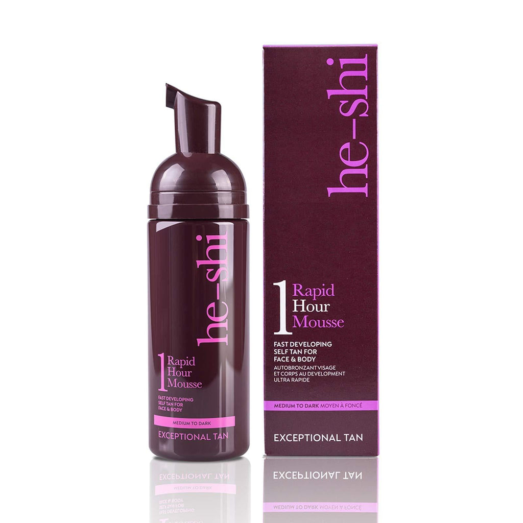 He-Shi Rapid 1 Hour Mousse Instant Self Tanning Mousse – No Fake Tan Smell – Quick Drying and No Streak Formula – Natural Vegan Tan Containing Avocado Oil – Body and Face Fake Tan (150ml) 150 ml (Pack of 1) - NewNest Australia