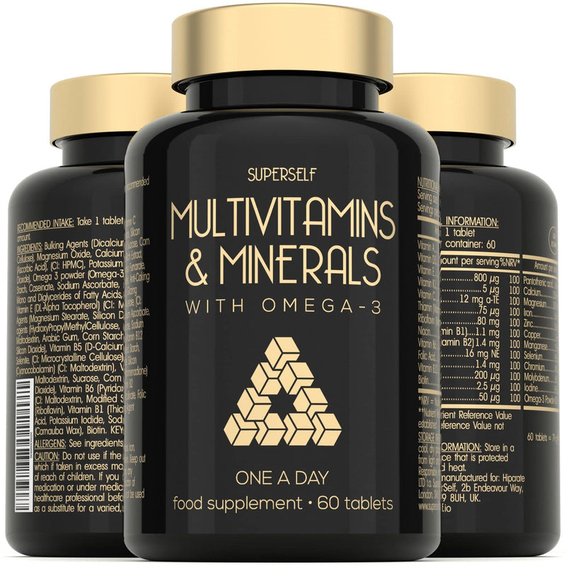 Multivitamins and Minerals with Omega 3 - Multivitamin Tablets for Men & Women - Multi Vitamins for Adults with Iron, Zinc, Vitamin D, C, B Complex - Complete 26 Key Nutrients - 60 Tablets - UK Made - NewNest Australia