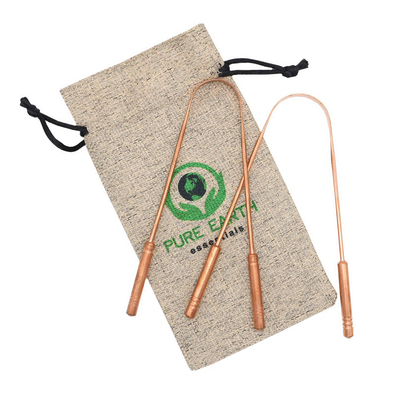 100% Pure Copper Tongue Scraper for Adults - Natural Tongue Cleaner with Firm Grip & Travel Case - Ayurveda Tongue Scraper for Dental Health and Fresh Breath - by Pure Earth Essentials (2 Pieces/Pack) 2 - NewNest Australia