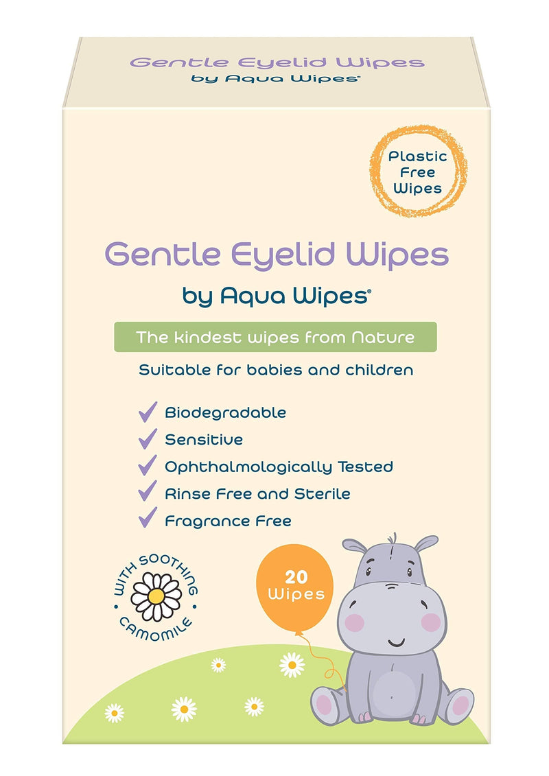Aqua Wipes Gentle Eyelid Wipes - Vegan, Sensitive, Biodegradable Wipes with Soothing Camomile, Suitable for Babies, Children and Newborns (20 Single-Use Wipes) - NewNest Australia