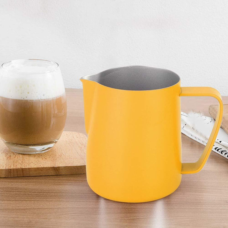 Coffee Latte Cup, Stainless Steel Milk Frothing Jug Frother Coffee Latte Container Cup Coffee Utensils 350ml (Yellow) Yellow - NewNest Australia