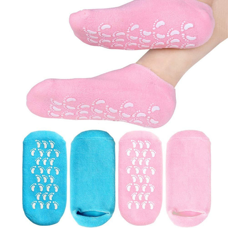 kuou 2 Pairs Soft Moisturizing Socks，Gel Lining Infused with Essential Oils and Vitamins for Dry Hard Cracked Skin Moisturizing Day Night Care Skin (Blue Pink) - NewNest Australia