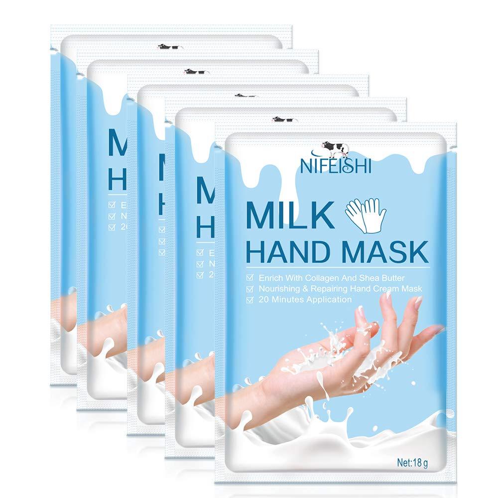 5 Pairs Hands Moisturizing Gloves, Hand Skin Repair Renew Mask w/Infused Collagen, Moisture Enhancing Gloves for Dry, Aging, Cracked Hands(Milk) - NewNest Australia