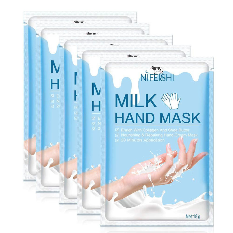 5 Pairs Hands Moisturizing Gloves, Hand Skin Repair Renew Mask w/Infused Collagen, Moisture Enhancing Gloves for Dry, Aging, Cracked Hands(Milk) - NewNest Australia