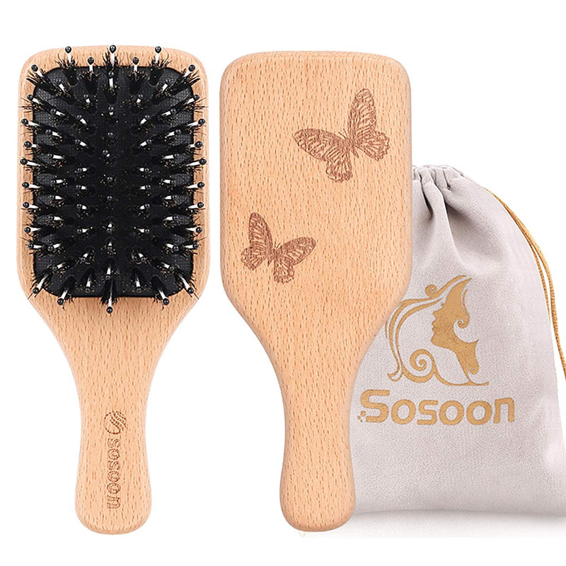 Hair Brush, Sosoon Portable Small Boar Bristle Paddle Hairbrush for Long Thick Curly Wavy Dry or Damaged Hair, Reducing Hair Breakage and Frizzy No More Tangle, 1 Pack Yellow2 - NewNest Australia