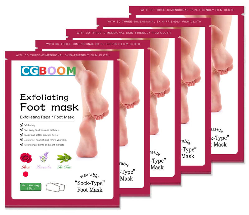 5 Pack Foot Peel Mask,Exfoliating Foot Socks Calluses Remover Dead Skin, Aloe Moisturizing Feet Peeling Mask for Dry Skin,Cracked Heels,Foot SPA Socks for Women and Men (Rose) Rose - NewNest Australia