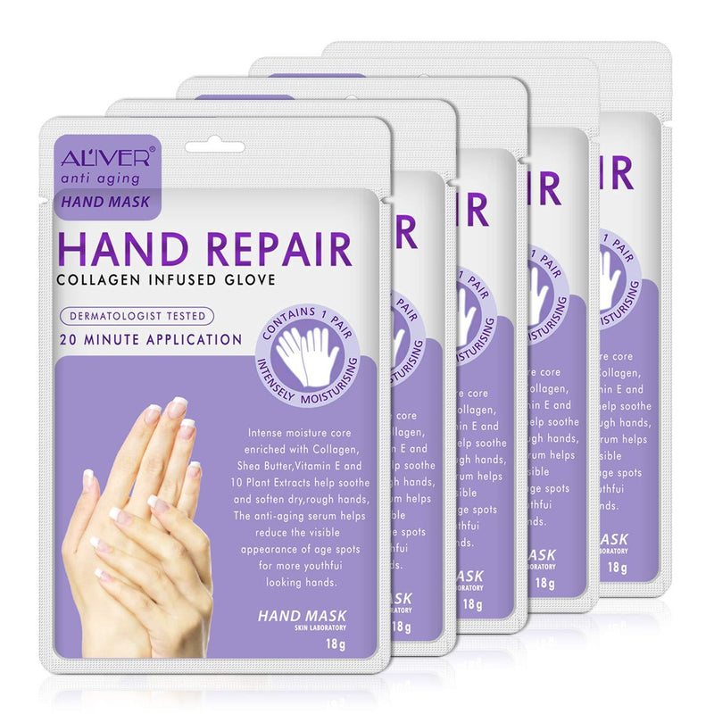 Hand Mask,5 Pairs Hand Moisturizing Gloves Mask,Hand Spa Mask Infused Collagen,Serum,Vitamins,Natural Plant Extracts for Dry,Cracked Hands,Whitening and Anti-aging,Repair Rough Skin Lavender - NewNest Australia