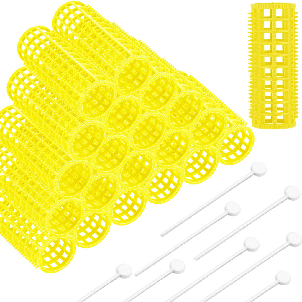 24 Pieces Brush Hair Rollers Mesh Hair Rollers Hair Curlers Rollers with Roller Pins for Women Girls Hair Barber Hairdressing Tools Hairstyle Supplies (15 mm, Yellow) - NewNest Australia