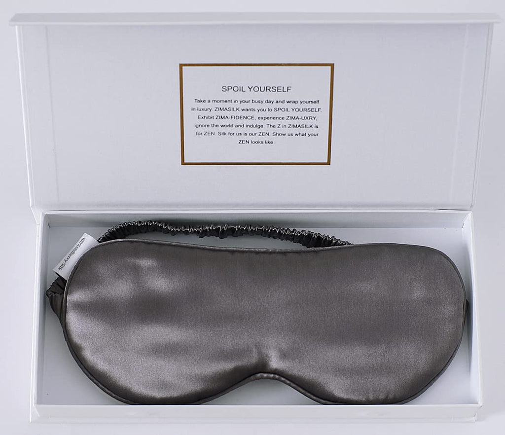 ZIMASILK 100% 22 Momme Pure Mulberry Silk Sleep Mask,Filled with 100% Mulberry Silk，Silk Wrapping Strap- Super Soft & Comfortable Sleep Eye Mask for Sleeping (Black Grey) Balck Grey - NewNest Australia