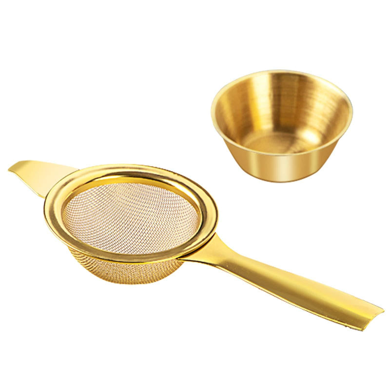 LQKYWNA Stainless Steel Tea Filter Loose Leaf Tea Strainer Cup Mesh Tea Infuser Kitchen Tool With Long Handle and Stand (Gold) Gold - NewNest Australia