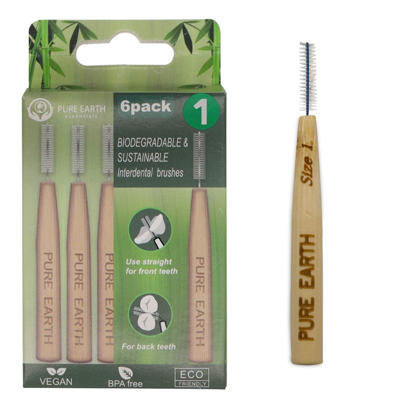Pure Earth Essentials Bamboo Interdental Brushes - Biodegradable Interdental Brush - Organic Handle with Soft Bristles for Deep Clean Between Teeth and Gums (6 Pieces, Size 1, 0.4mm, Orange) Size 1 (Pack of 6) - NewNest Australia