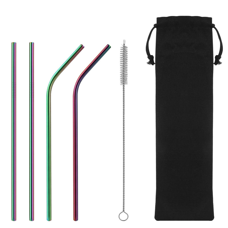 iShop Metal Straws – Reusable Straws Set of 4 Rainbow – Drinking Straws with Straw Cleaner – Eco-Friendly FDA BPA Free – Includes Cleaning Brush and Travel Pouch – Ideal for Travel, Home Use - NewNest Australia