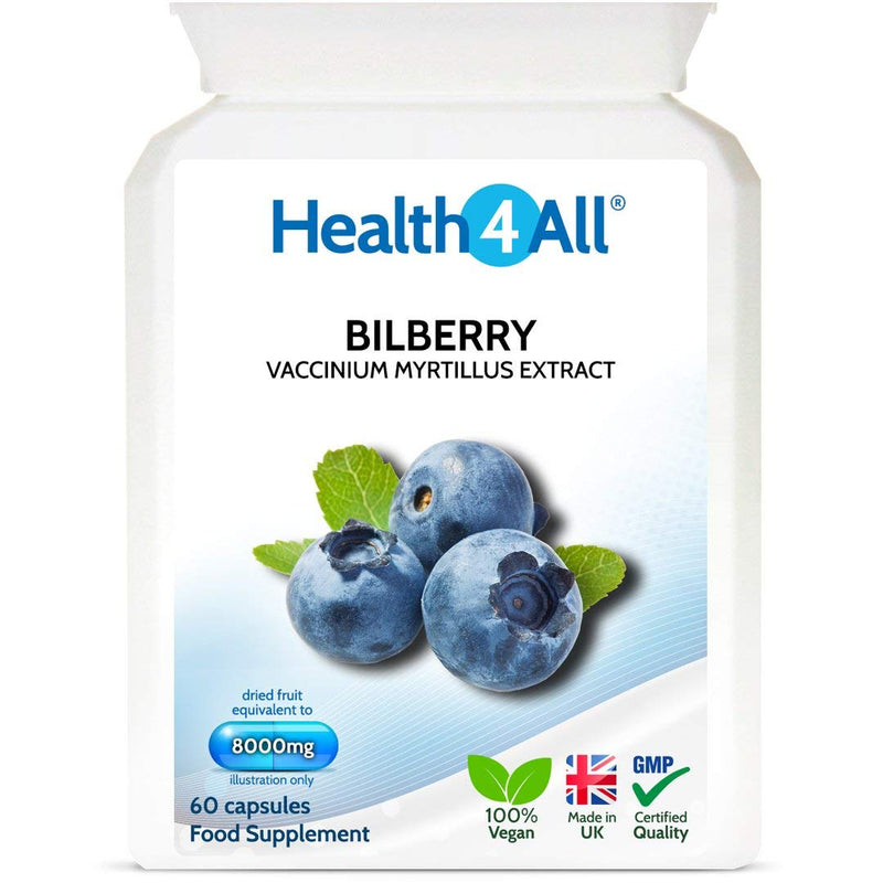 Bilberry Strong Extract 8,000mg 60 Capsules (V) . Vegan Capsules (not Tablets). Antioxidant for Eyesight. Made in The UK by Health4All. 60 Count (Pack of 1) - NewNest Australia