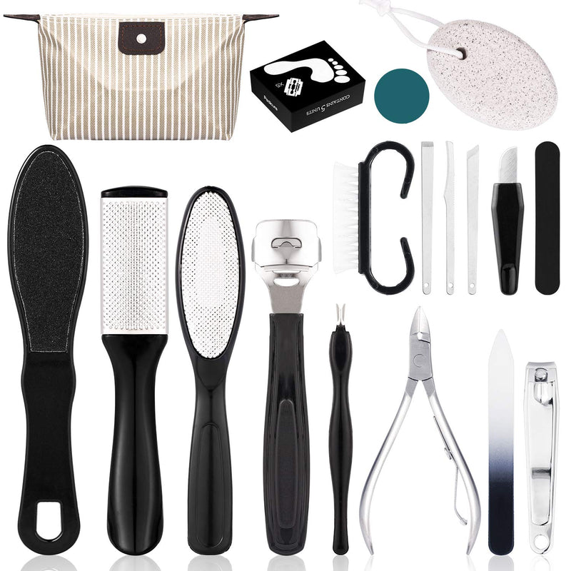 Whaline Pedicure Tools Kit, Dead Skin Tool Set 18 in 1, Stainless Steel Foot Callus Remover, Foot File Rasp, Nail Toenail Clipper, Pumice Stone, Foot Peel, Foot Care Kit for Women Men Salon or Home Black - NewNest Australia