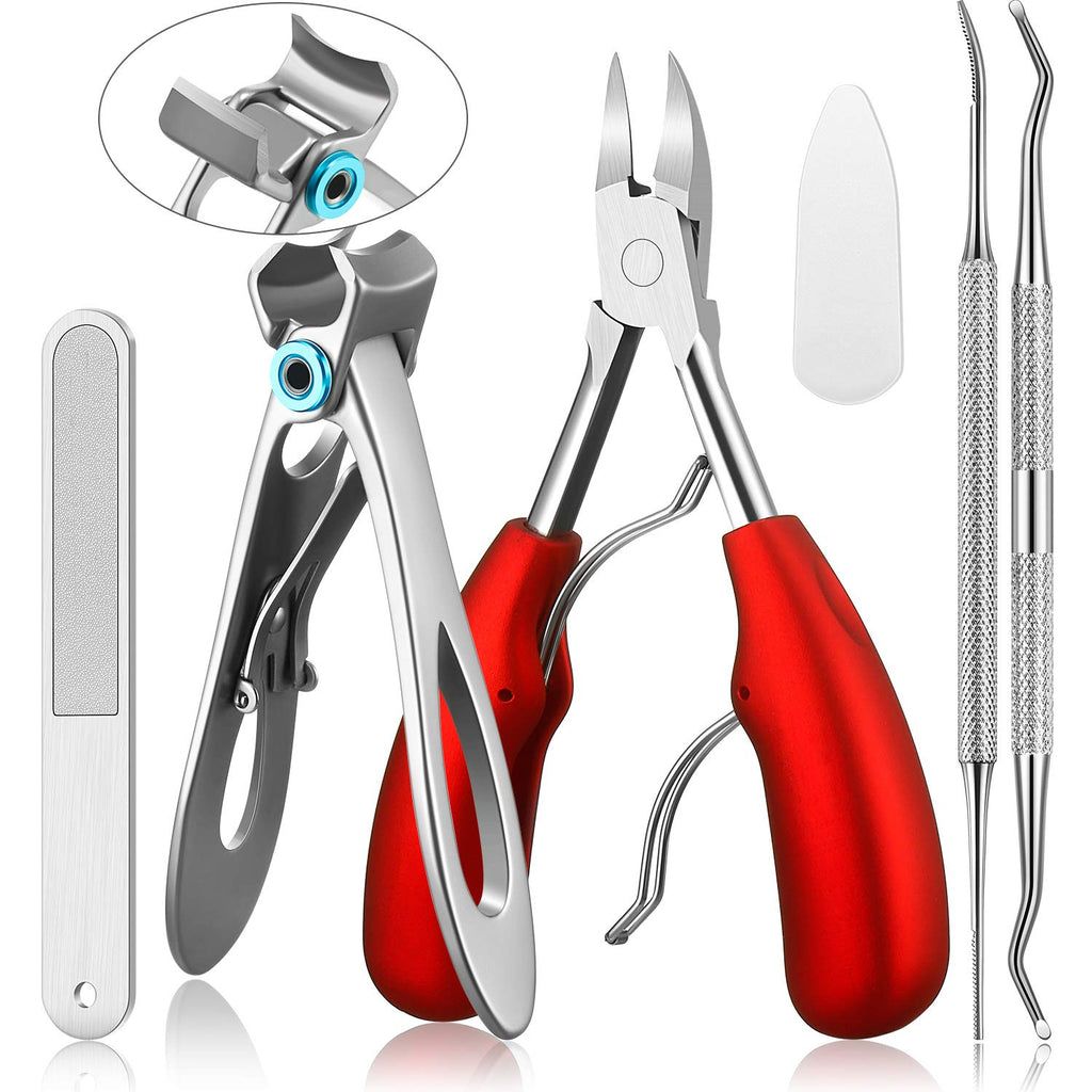 Thick Toenail Clipper Half Jaw Toenail Clippers Large Toenail Clippers 16 mm Wide Jaw Opening Nail Clippers with Stainless Steel Ingrown Toenail File and Lifter for Men Women Senior (Red) Red - NewNest Australia