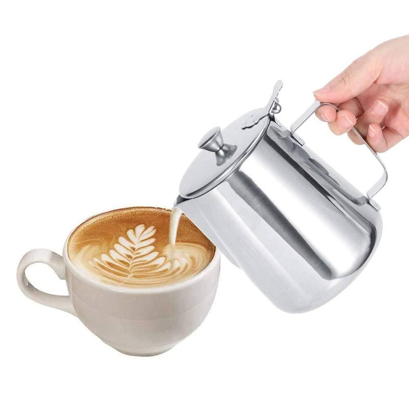 Milk Frothing Cup 600Ml/1000Ml Stainless Steel Thicken Coffee Pitcher with a Lid Dripless spout for Espresso Latte Art and Frothing Milk(1000ML) 1000ML - NewNest Australia