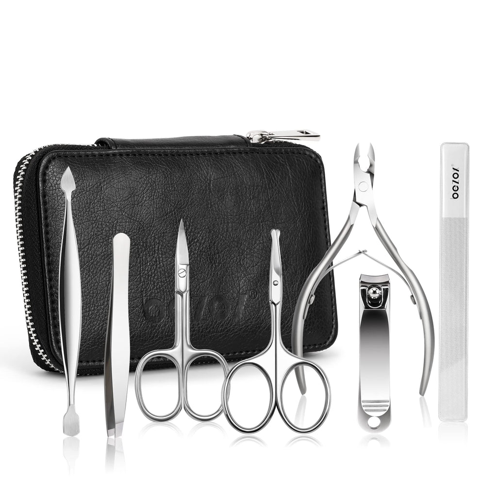 BEZOX Manicure Pedicure Set for Women & Men 7 Pcs Set,Professional Nail Cutter Kits - Nail Clippers & Cuticle Scissors, Tweezers Nail Care Tool Kit Gift Set with Leather Case Silver - NewNest Australia