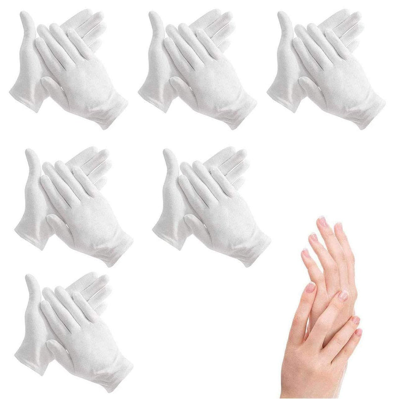 6 Pairs 100% Cotton Moisturizing Gloves Over Night Bedtime White Cotton | Cosmetic Inspection Premium Cloth Quality | Eczema Dry Sensitive Irritated Skin Spa Therapy Secure Wristband | One Size Gloves-6p - NewNest Australia