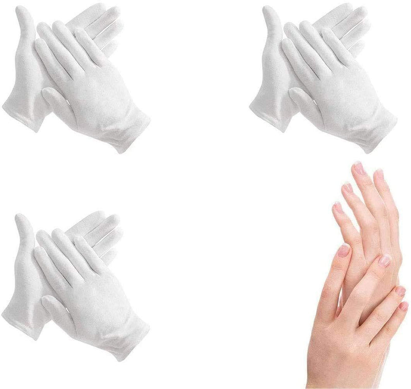 3Pairs Moisturizing Gloves Over Night Bedtime White Cotton | Cosmetic Inspection Premium Cloth Quality | Eczema Dry Sensitive Irritated Skin Spa Therapy Secure Wristband| One Size (Gloves-3p) Gloves-3p - NewNest Australia