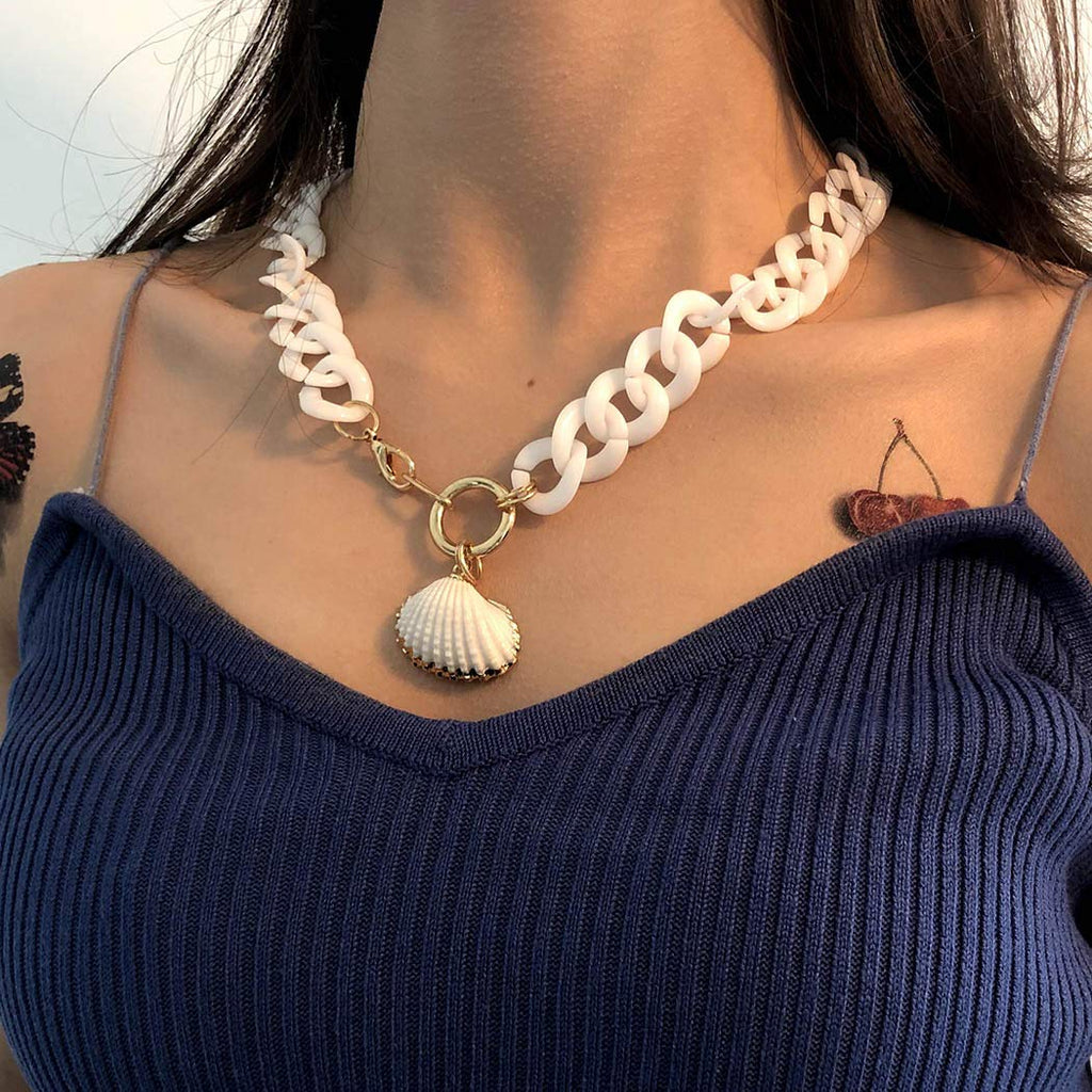 IYOU Boho Necklace Shell Pendant Chain Bohemian Pearl Necklaces jewelry for Women and Girls - NewNest Australia