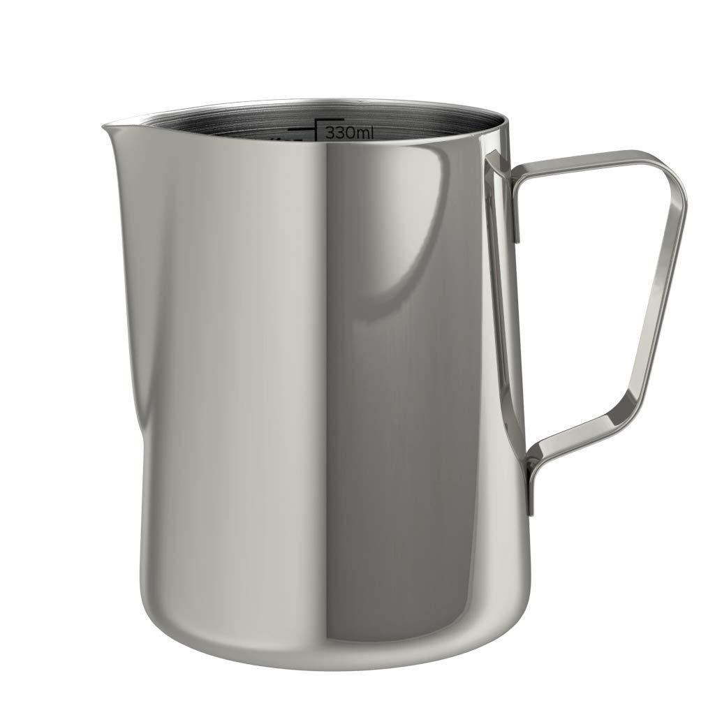 bonVIVO Muvo Stainless Steel Milk Jug with Silver Finish, Milk Frothing Jug 330 ml, Barista Milk Jug with Practical Scale, Milk Frother Jug for The Perfect Cappuccino Or Latte - NewNest Australia