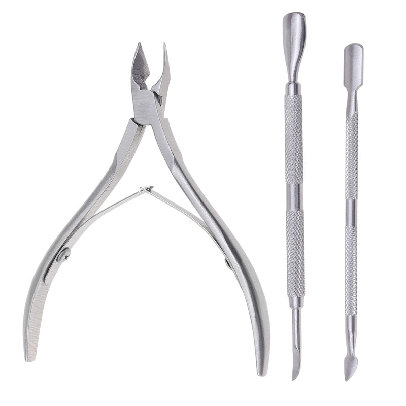 Kare & Kind Stainless Steel Cuticle Nipper and Cuticle Pushers Set - 1x Cuticle Trimmer - 2x Cuticle Pushers - Manicure, Pedicure, DIY - Home, Nail Salon - For Beginners, Professional Nail Technicians - NewNest Australia