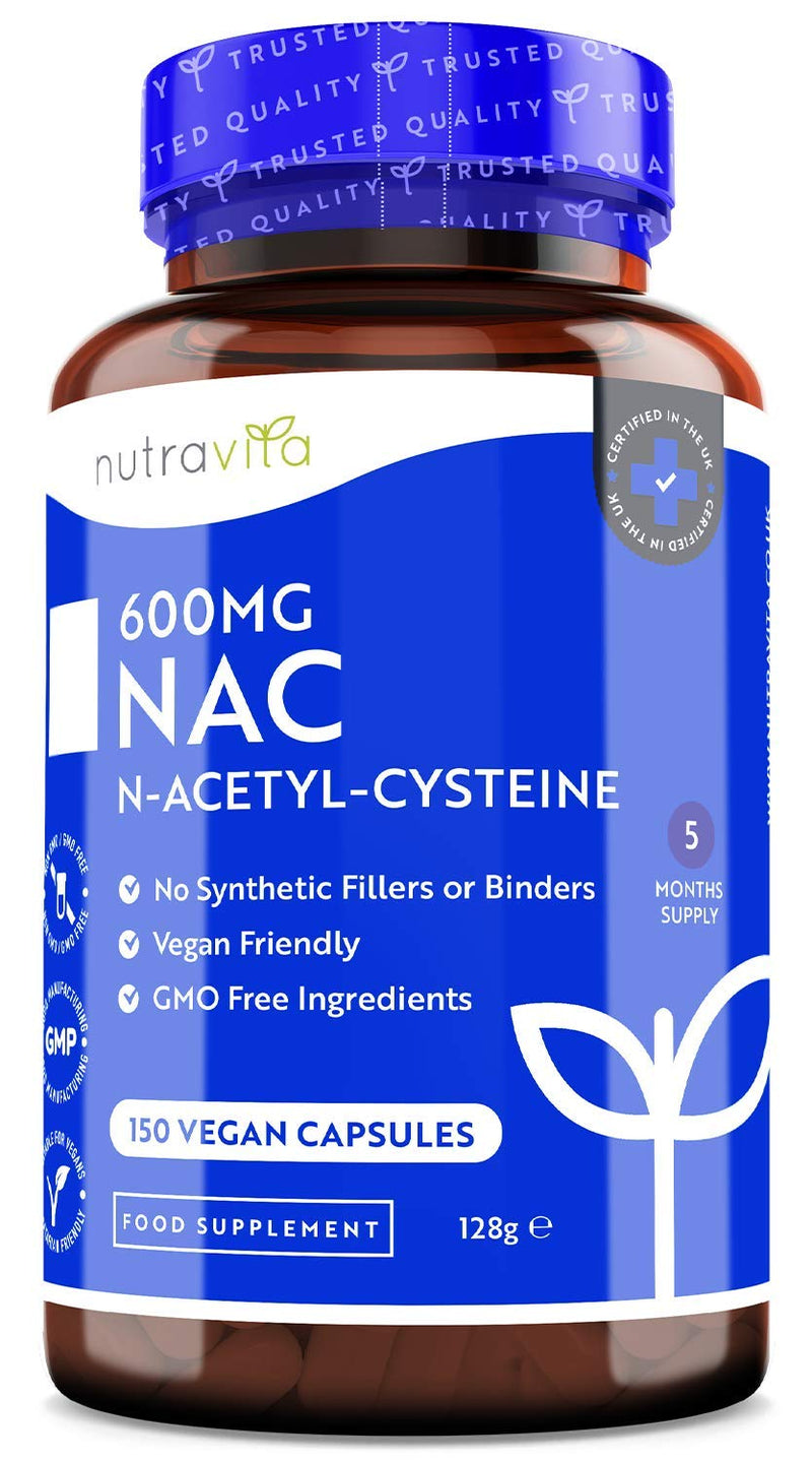 NAC N-Acetyl-Cysteine 600mg – 150 Vegan Capsules – 5 Months Supply of NAC Supplement – High Bioavailability – No Synthetic Fillers & Binders – Made in The UK by Nutravita - NewNest Australia