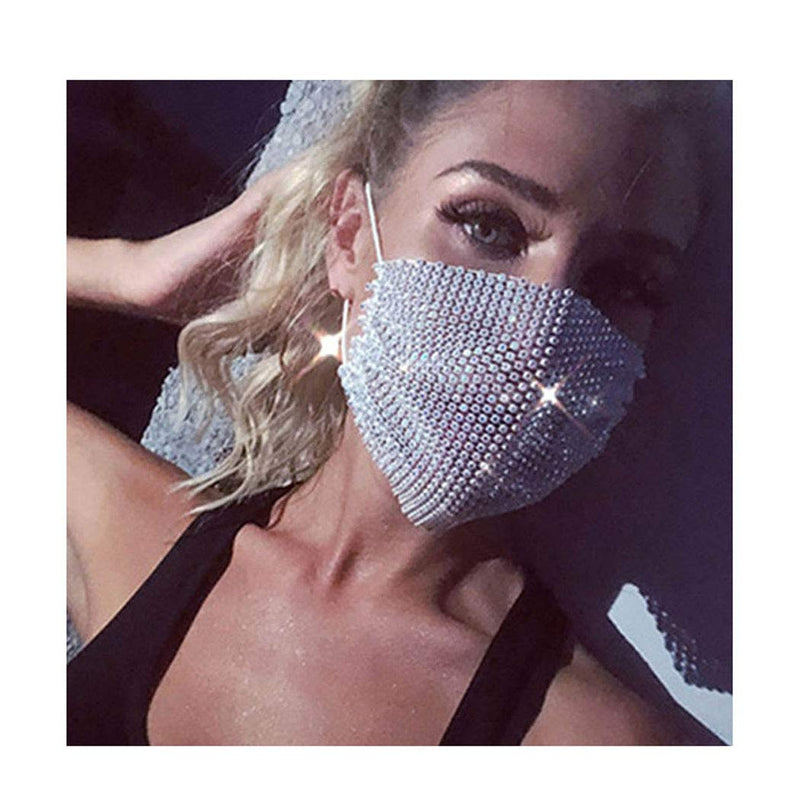 IYOU Sparking Crystal Mesh Mask White Rhinestone Face Covering Elastic Masks Party Prom Nightclub Gras Dress Masks Jewelry for Women and Girls - NewNest Australia