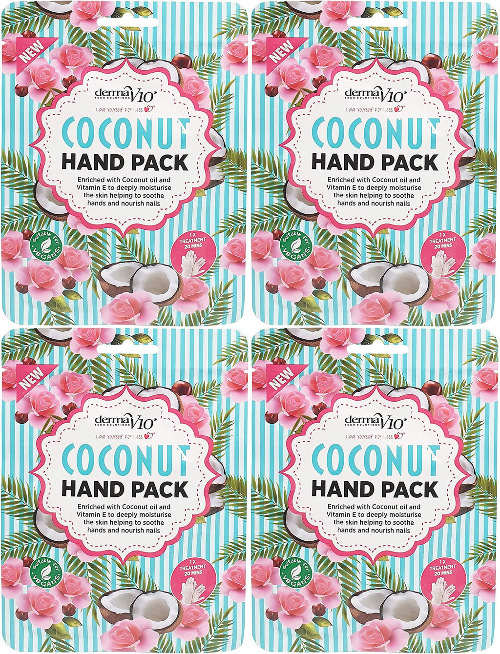 Derma V10 Coconut Hand Pack, Deep Moisturising, Enriched with Coconut Oil and Vitamin E - 4 Pack - NewNest Australia