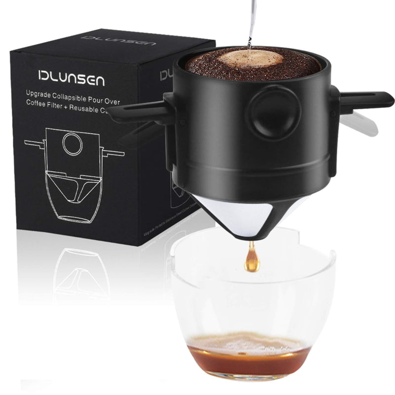 Dlunsen Pour Over Coffee Filter, Upgraded Reusable Stainless Steel Cone Coffee Dripper, Collapsible Paperless Tea Strainer Filter Perfect for Coffee Makers Filter, Mugs to Steep Loose Coffee, Tea - NewNest Australia