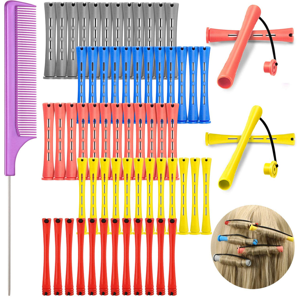 60 Pieces Hair Perm Rods Set Plastic Perming Rods Cold Wave Rods 5 Sizes Hair Curling Rollers with Rat Tail Hair Comb Stainless Steel Pintail Comb for Women Girls Hairdressing Styling - NewNest Australia