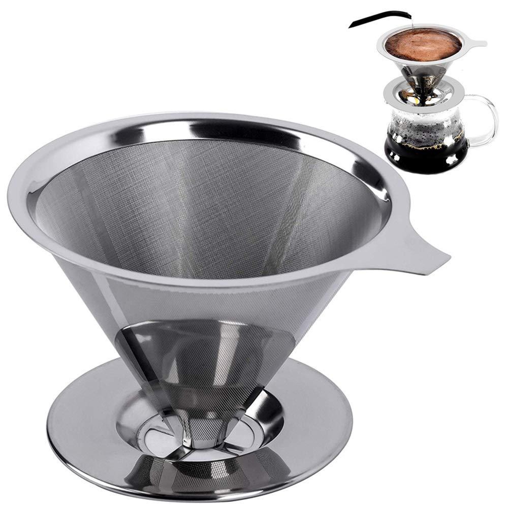 Ziyero Stainless Steel Over Coffee Driper Layer Mesh Filter Cup Stand Paperless Coffee Filter Cup with Separate Stand Durable Easy Clean, for Family, Office, Camping, Hiking, Fishing,Travel Etc—Silver - NewNest Australia