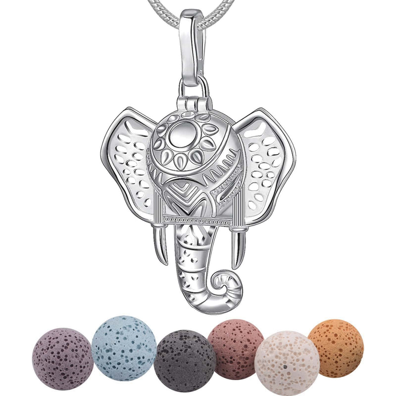 INFUSEU Aromatherapy Jewellery Essential Necklaces, anxiety relief Oils Diffuser for Women Girls, Silver Plated Wise Big Eye Owl Locket Pendant with 24" Chain & 7 Reusable Lava Beads elephant - NewNest Australia