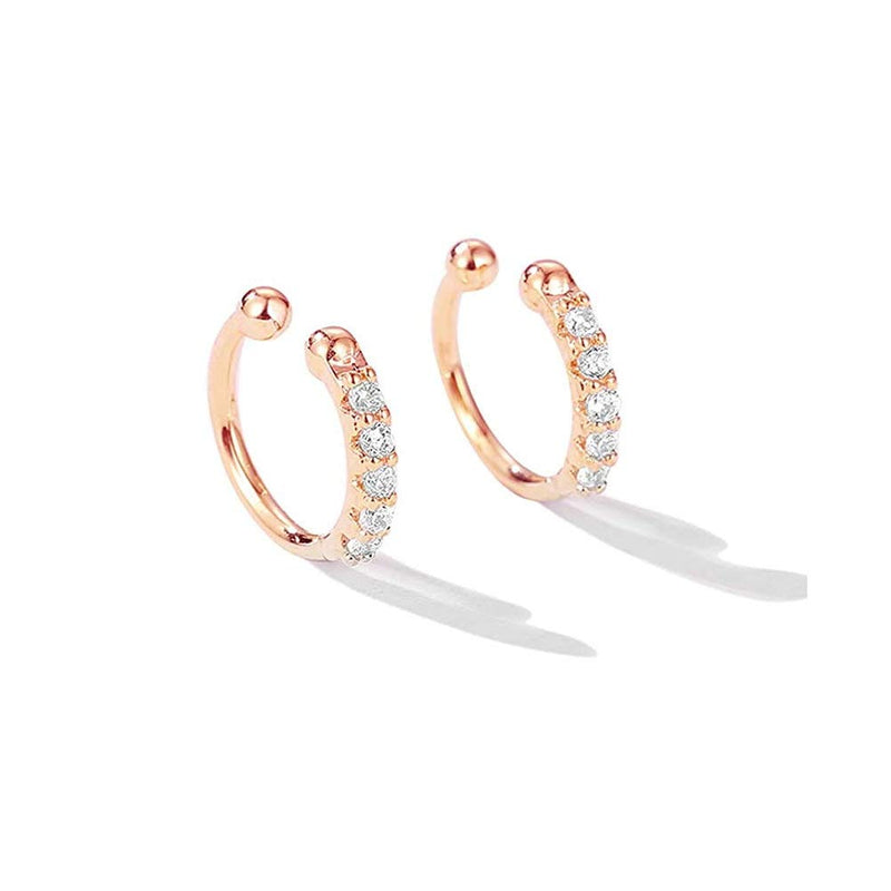 Ear Cuff Clip On Fake CZ Earrings Small Hoop Huggies Sterling Silver Cubic Zirconia No Piercing Cartilage Earring for Women Girls Hypoallergenic Huggie Hoops 10mm Gifts BFF - NewNest Australia