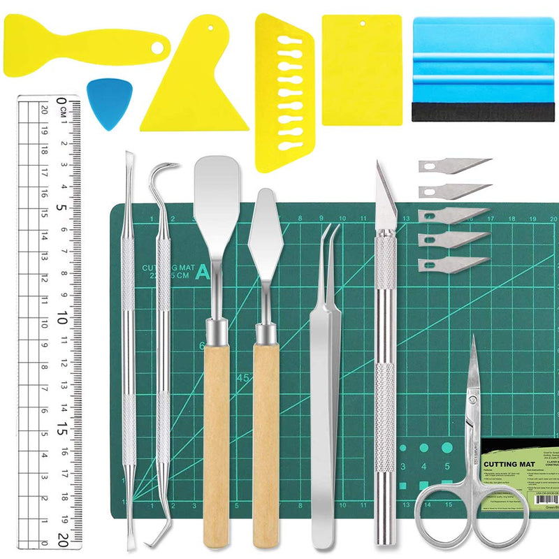 ImnBest 19 Pieces Vinyl Weeding Tools Stainless Steel Plotter Accessories HTV + 1 Piece A5 Cutting mat, DIY Craft Tool Set, Cameos, Lettering, Including Weeding Hooks, Tweezers, DIY Christmas Gift B - NewNest Australia