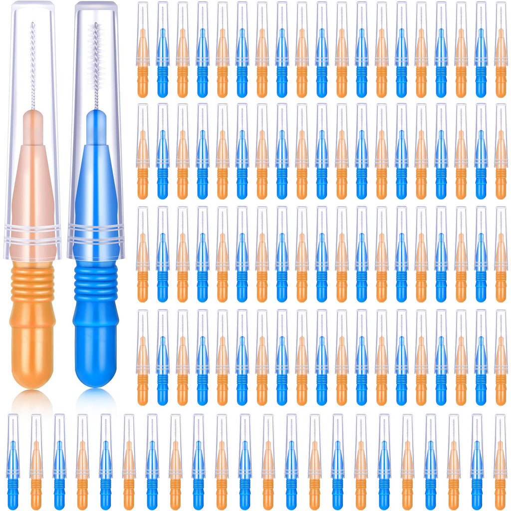 100 Pieces Braces Dental Brush Flosser for Cleaner Interdental Brush Toothpick Dental Tooth Flossing Head Oral Dental Hygiene Toothpick Cleaners Cleaning Tool (Orange and Blue) Orange and Blue - NewNest Australia