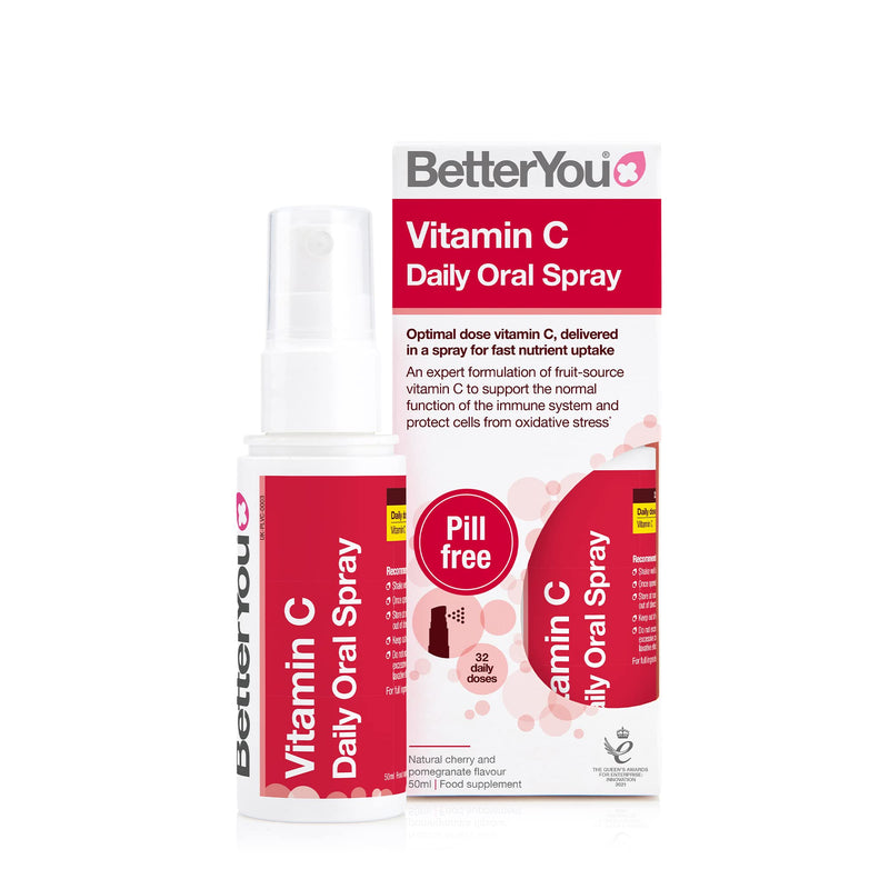 BetterYou Vitamin C Daily Oral Spray | Selenium, Vitamin B2 and Green Tea Extract | 100mg per daily serving | Natural Cherry and Blueberry Flavour | 25ml - NewNest Australia